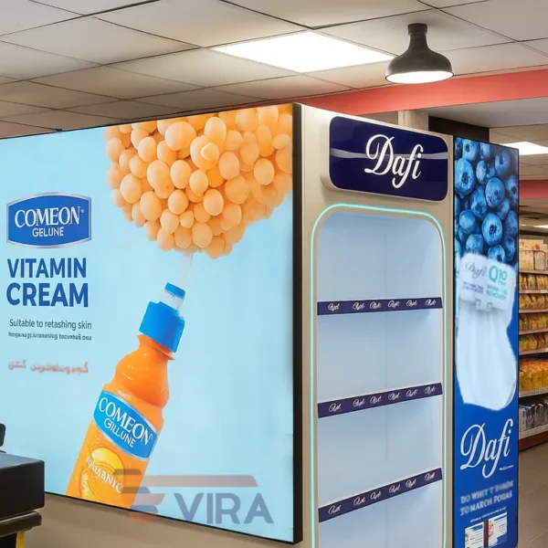 استند تبلیغاتی برند دافی با نورپردازی