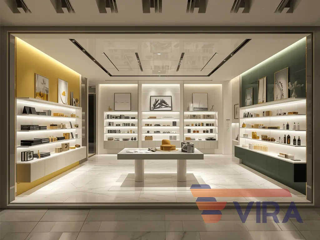 طراحی مینیمال استند فروشگاهی مدرن